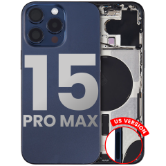 Back Housing W/ Small Components Pre-Installed Compatible For iPhone 15 Pro Max (US Version) (Used OEM Pull: Grade B) (Blue Titanium)