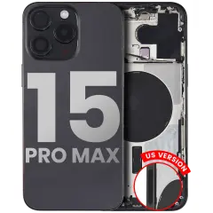 Back Housing W/ Small Components Pre-Installed Compatible For iPhone 15 Pro Max (US Version) (Used OEM Pull: Grade B) (Black Titanium)